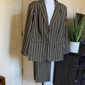 Jessica London Olive Pinstripe 2 Piece Suit